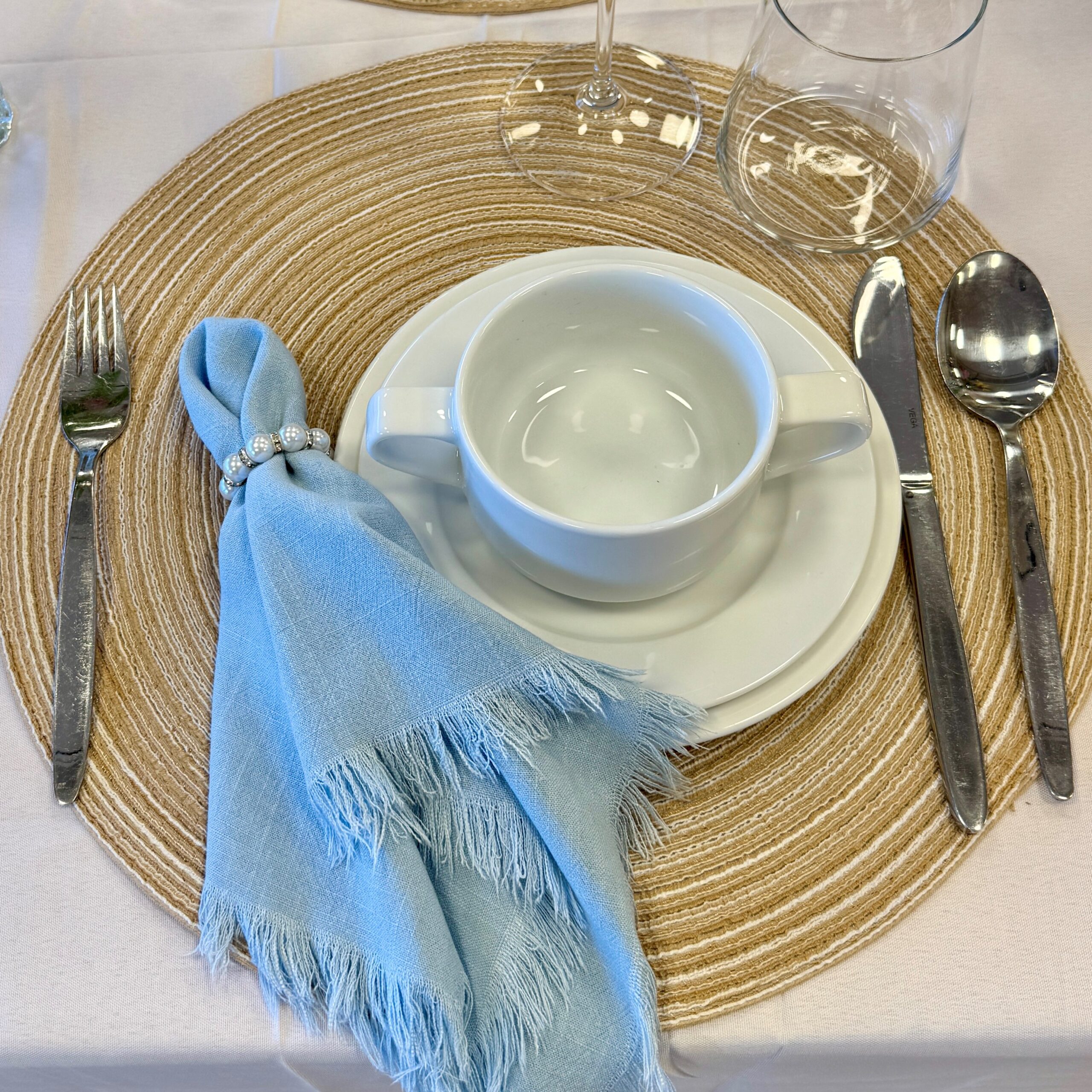 Platzset rund , 38 cm , beige gemustert , Tischset , Platzdeckchen , inkl. Reinigung